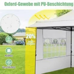 Pavillon 3x3 m Pop Up Gartenpavillon mit 3 Seitenwänden & 3-Stufiger Höhenverstellung