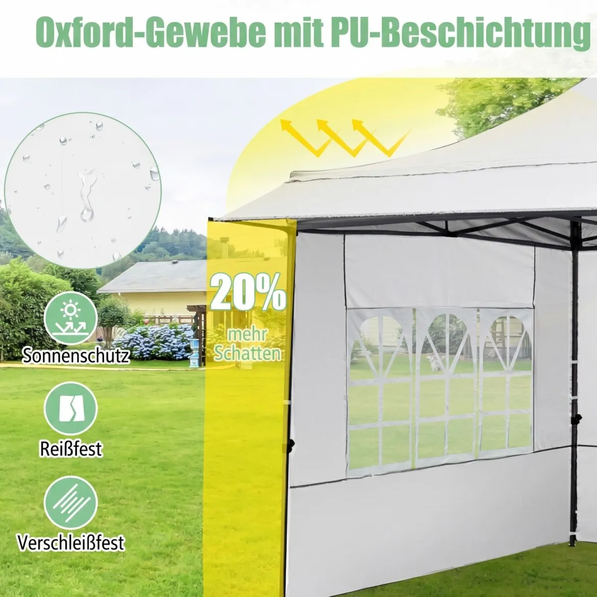 Pavillon 3x3 m Pop Up Gartenpavillon mit 3 Seitenwänden & 3-Stufiger Höhenverstellung