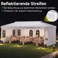 Pavillon 3 x 6 m Pop up Partyzelt Höhenverstellbar mit 6 Seitenwänden & Fenstern Blau/Schwarz/Grau/Weiß