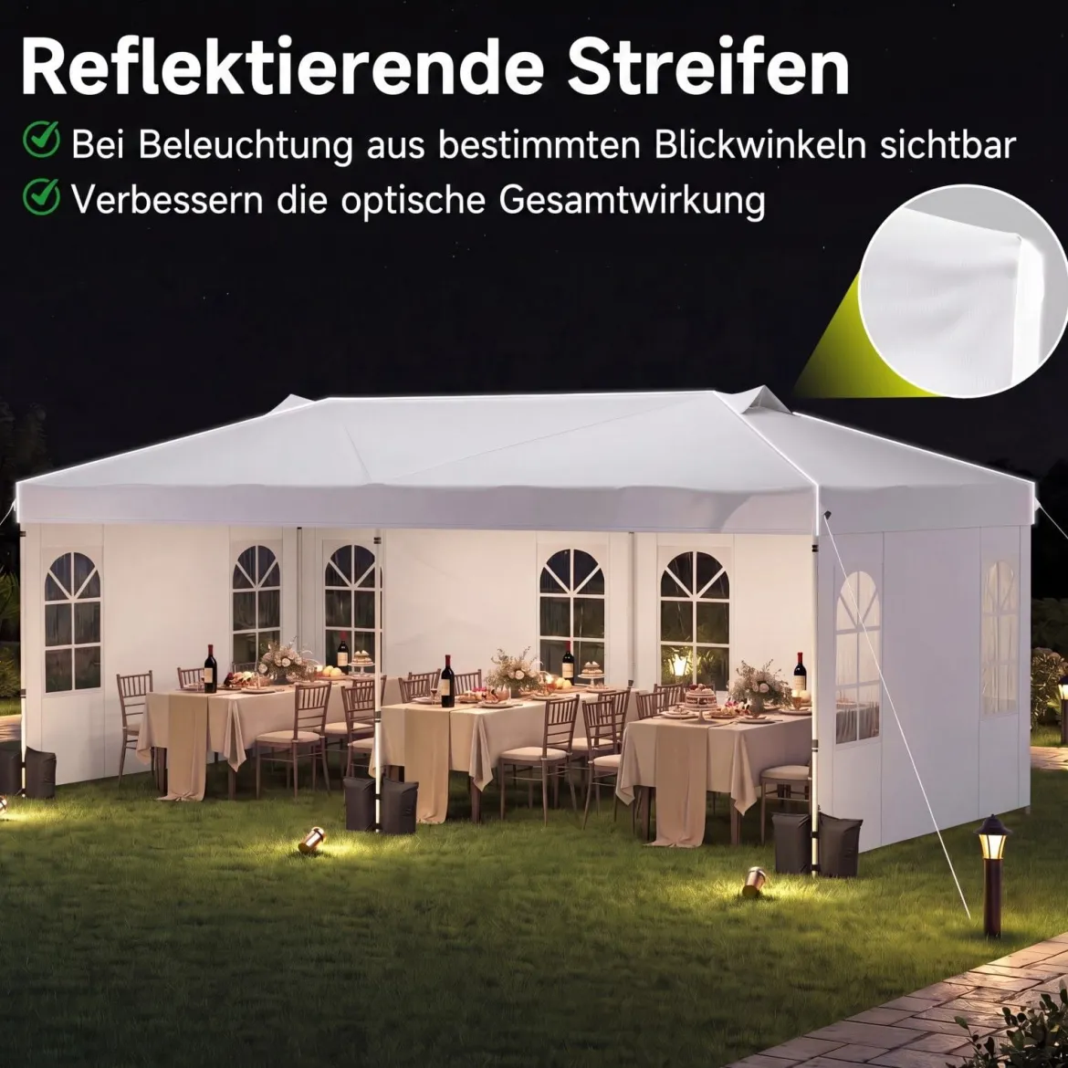 Pavillon 3 x 6 m Pop up Partyzelt Höhenverstellbar mit 6 Seitenwänden & Fenstern Blau/Schwarz/Grau/Weiß