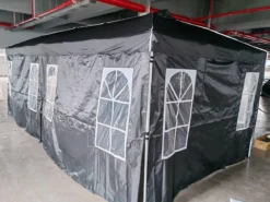 Pavillon 3 x 6 m Pop up Partyzelt Höhenverstellbar mit 6 Seitenwänden & Fenstern Blau/Schwarz/Grau/Weiß