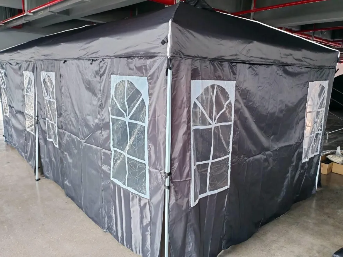 Pavillon 3 x 6 m Pop up Partyzelt Höhenverstellbar mit 6 Seitenwänden & Fenstern Blau/Schwarz/Grau/Weiß