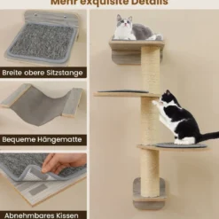 5 PCS Katzen Kletterwand Kratzbaum mit Plattformen & Kratzbrett 2 Sitzstange mit Kissen