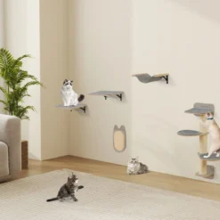 5 PCS Katzen Kletterwand Kratzbaum mit Plattformen & Kratzbrett 2 Sitzstange mit Kissen