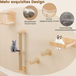 5 PCS Katzen Kletterwand Kratzbaum mit Plattformen & Sisalpfosten Katzenhaus mit Katzenbett