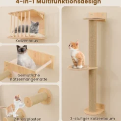 5 PCS Katzen Kletterwand Kratzbaum mit Plattformen & Sisalpfosten Katzenhaus mit Katzenbett
