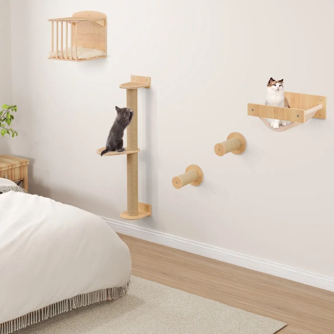 5 PCS Katzen Kletterwand Kratzbaum mit Plattformen & Sisalpfosten Katzenhaus mit Katzenbett