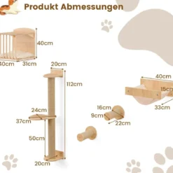5 PCS Katzen Kletterwand Kratzbaum mit Plattformen & Sisalpfosten Katzenhaus mit Katzenbett