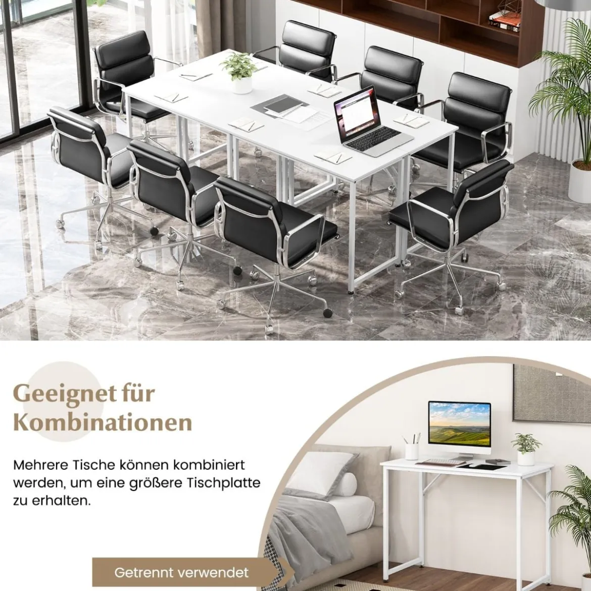 PC-Tisch mit Verstellbaren Fußpolstern Kompakter Computertisch Schreibtisch 100 x 50 x 77 cm Weiß