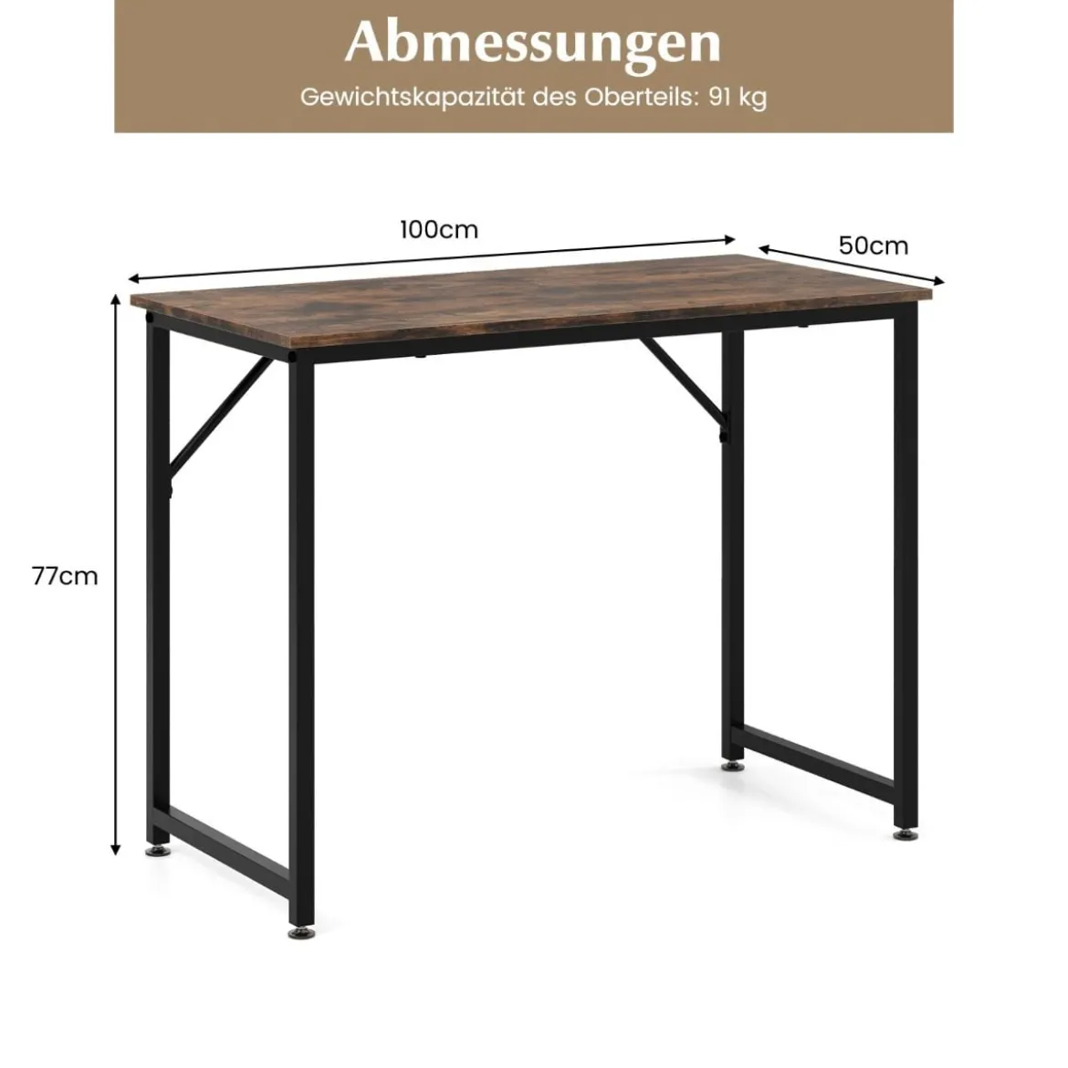 PC-Tisch mit Verstellbaren Fußpolstern Kompakter Computertisch Schreibtisch 100 x 50 x 77 cm Braun