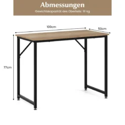 PC-Tisch mit Verstellbaren Fußpolstern Kompakter Computertisch Schreibtisch 100 x 50 x 77 cm Natur