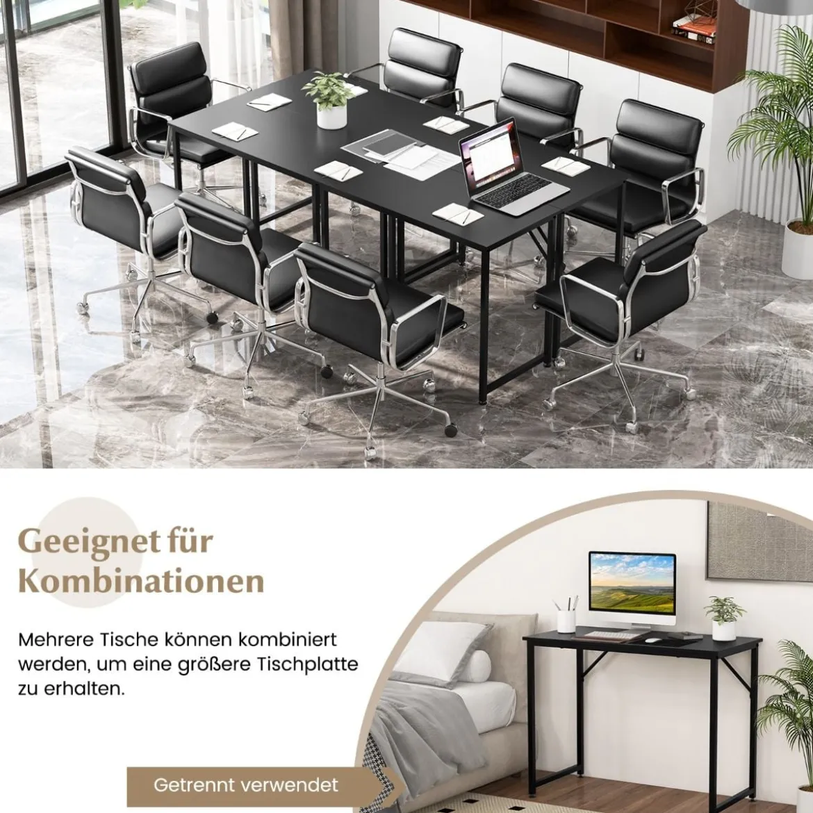 PC-Tisch mit Verstellbaren Fußpolstern Kompakter Computertisch Schreibtisch 100 x 50 x 77 cm Schwarz