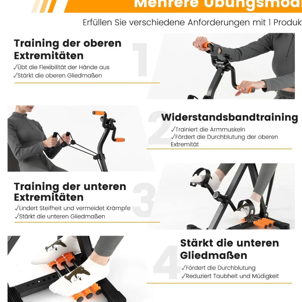 Pedaltrainer für Senioren Fitnessgerät für Hand 43-53 x 45 x 87-100 cm Schwarz + Orange