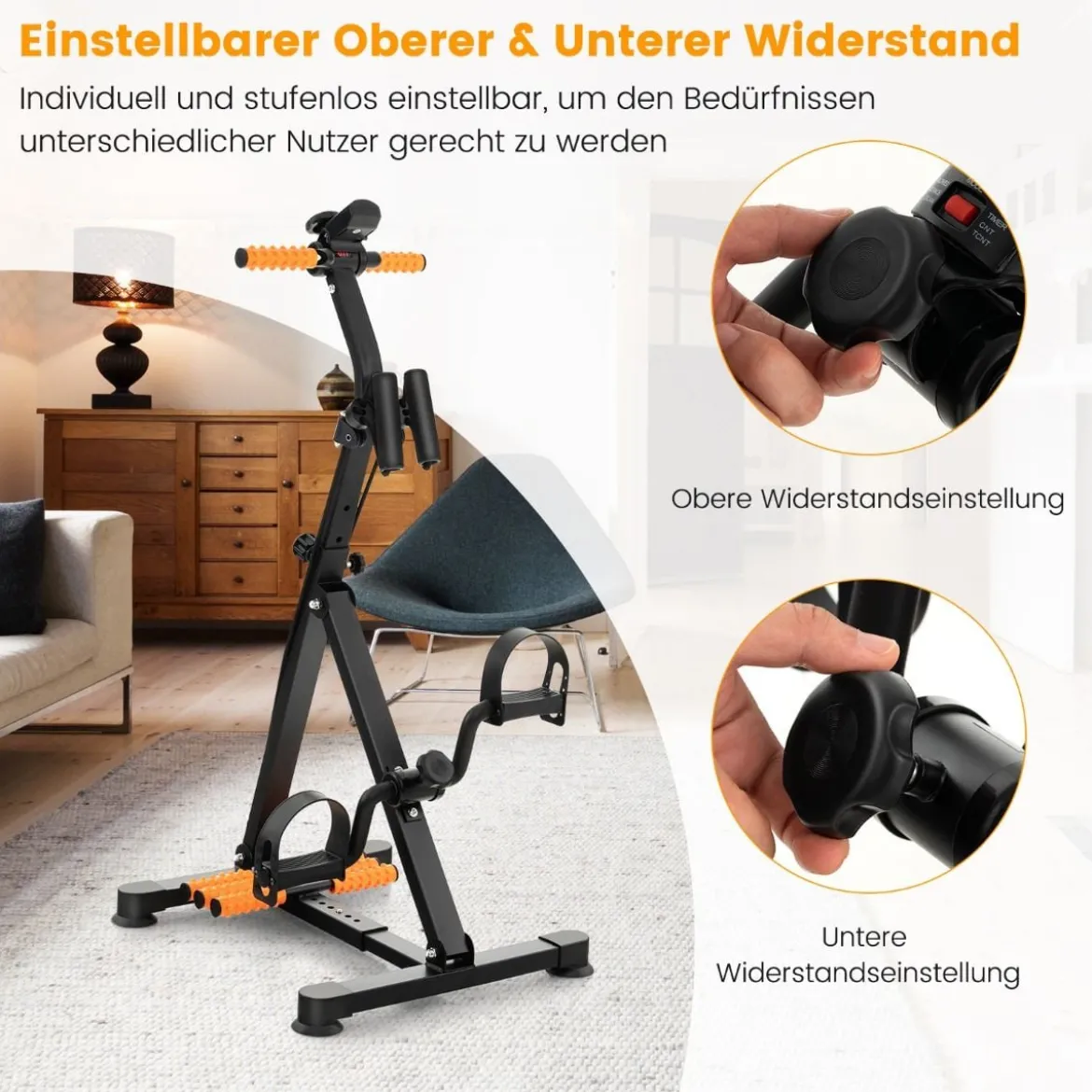 Pedaltrainer für Senioren Fitnessgerät für Hand 43-53 x 45 x 87-100 cm Schwarz + Orange