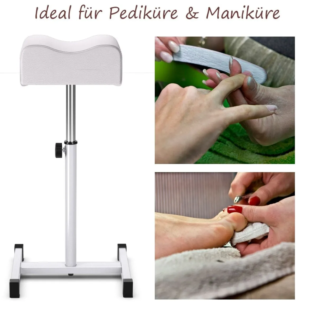 Pediküre Hocker mit Verstellbarer Sitzhöhe Fußhocker für Nagelpflege in Salons Spa Weiß