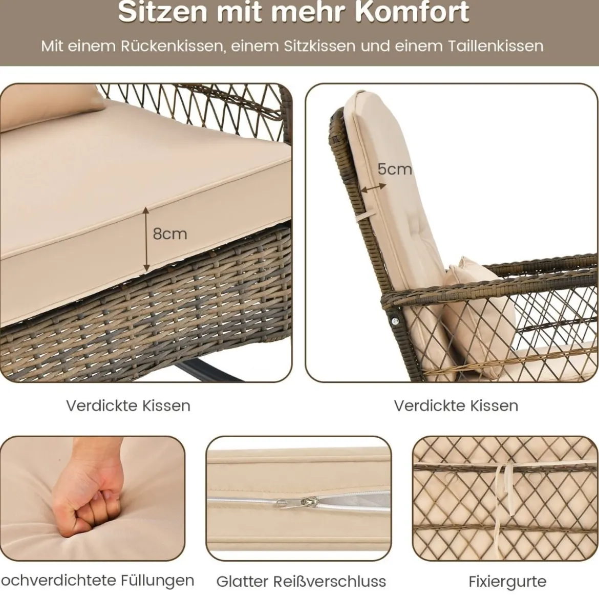 PE-Rattan-Stühle & Beistelltisch 3-Teiliges Schaukelstuhl-Set