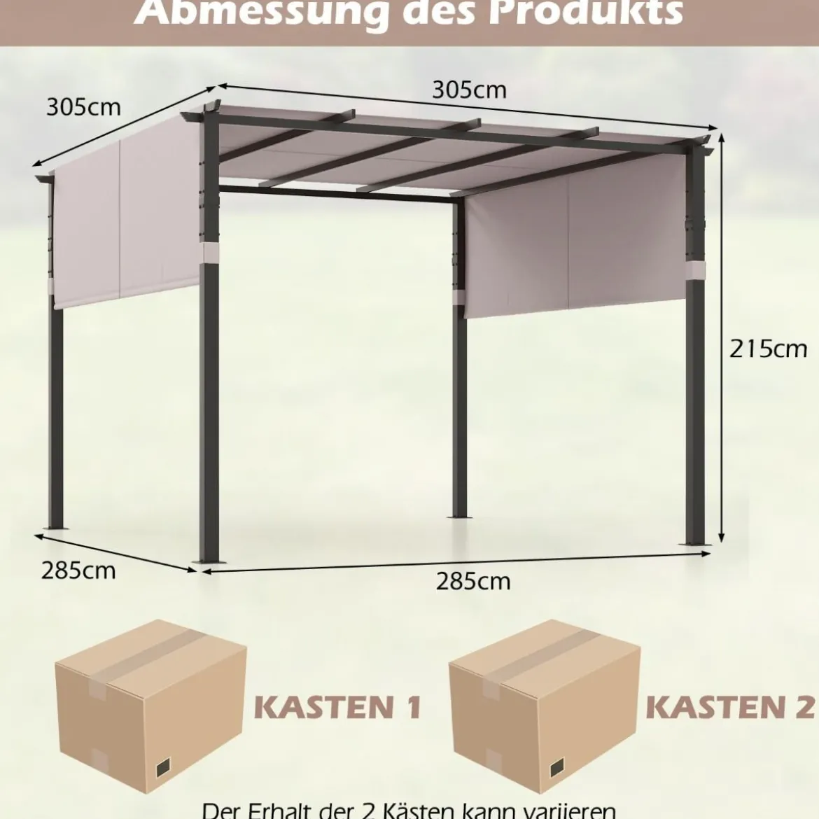 Pergola mit 2 verstellbaren Dächern 3,05x3,05m Pavillon wasserdicht stabil Winterfest Grau