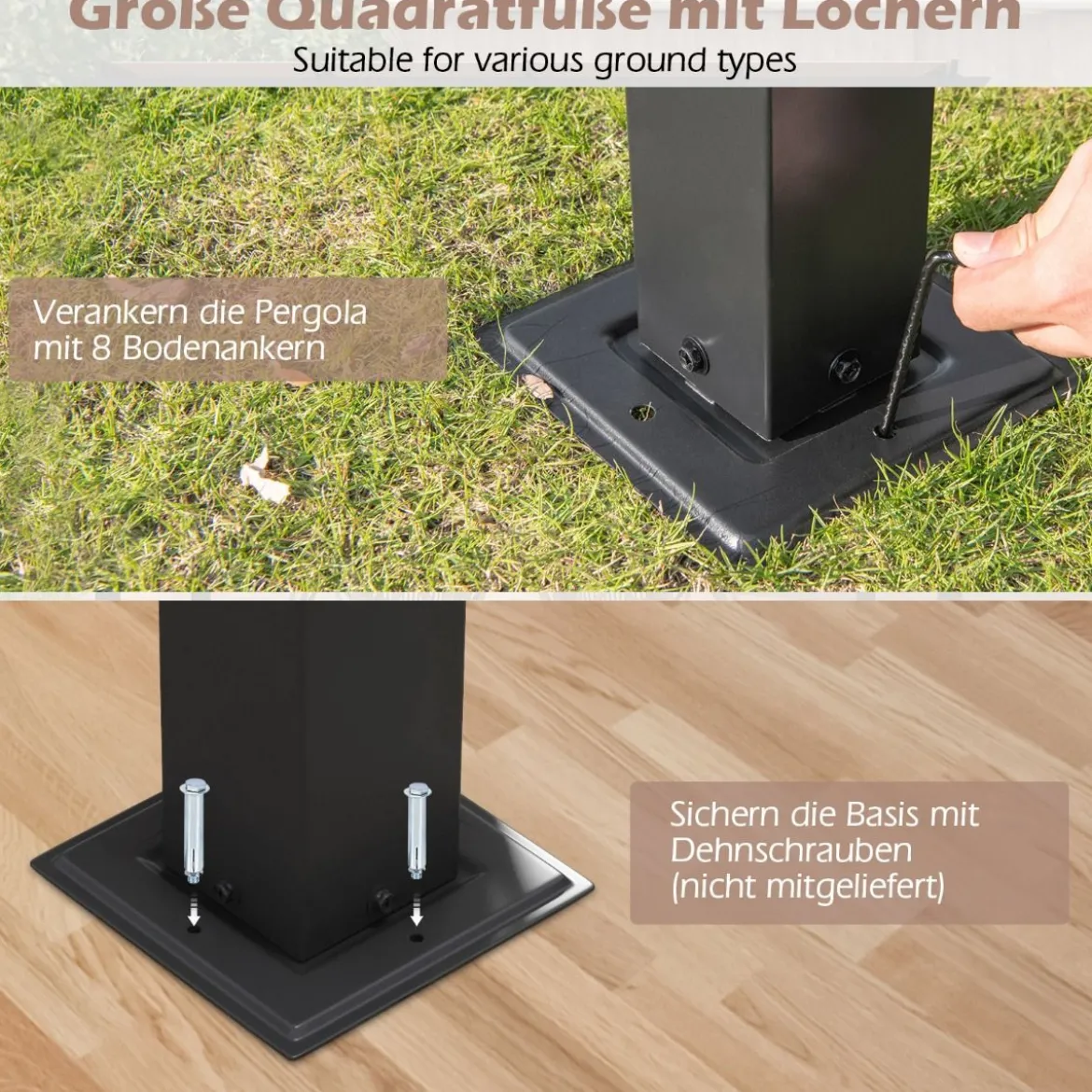 Pergola mit 2 verstellbaren Dächern 3,05x3,05m Pavillon wasserdicht stabil Winterfest Grau