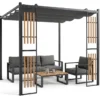 Pergola Outdoor Pavillon Gartenpavillon mit 2 Paravents Verstellbarem Dach Metallrahmen 8 Heringen