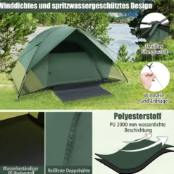 2 Personen Campingzelt mit Abnehmbarem Regenschutz & Doppellagiger Tür & 2 Netzfenstern & Tragetasche