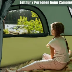 2 Personen Campingzelt mit Abnehmbarem Regenschutz & Doppellagiger Tür & 2 Netzfenstern & Tragetasche