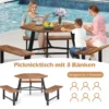 6-Personen Picknick-Tischset aus Akazienholz Gartentisch mit 3 Sitzplätzen Sonnenschirmloch