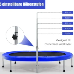 2 Personen Trampolin mit höhenverstellbarm Haltegriff Mini Trampolin 154 x 90 x 92 -132 cm Blau