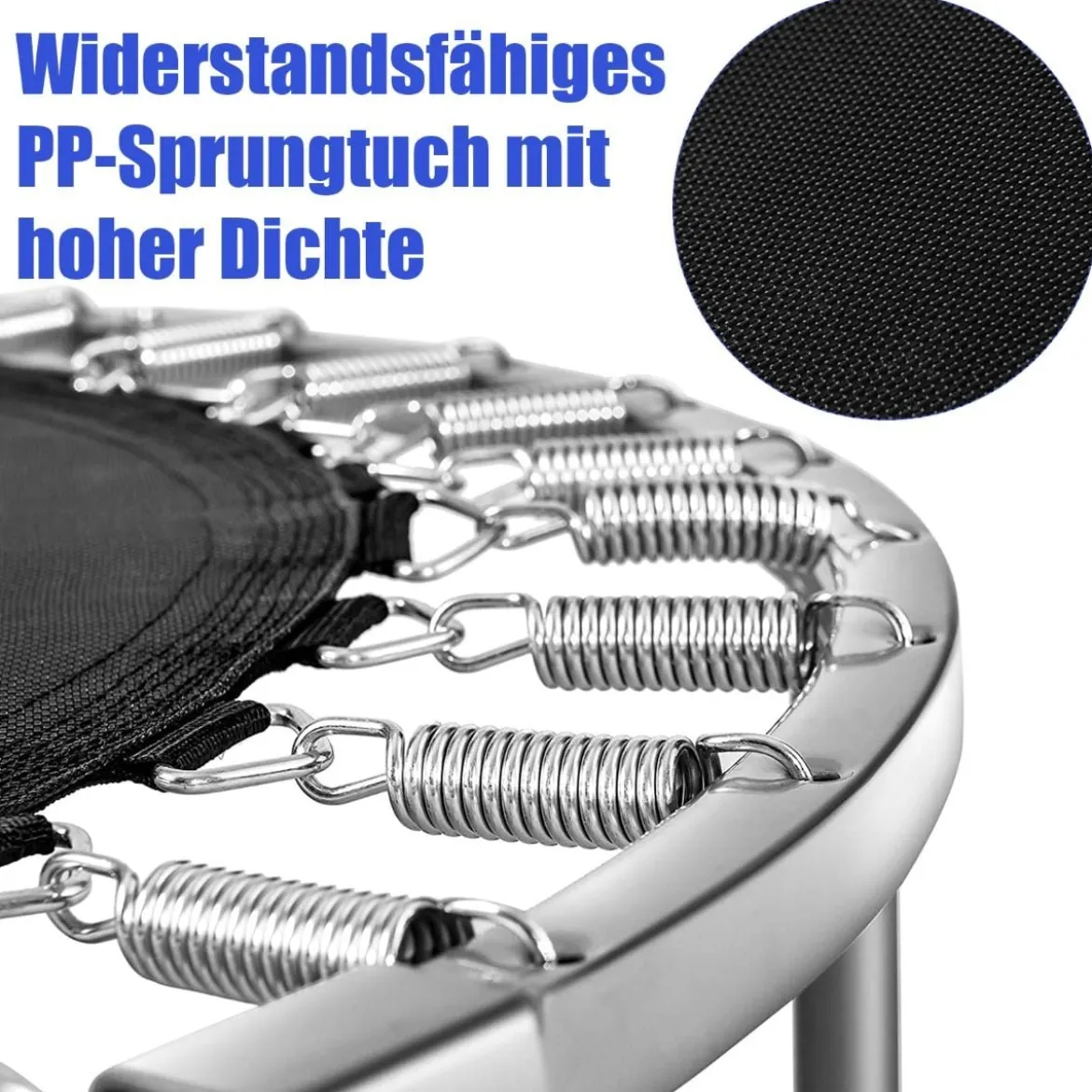 2 Personen Trampolin mit höhenverstellbarm Haltegriff Mini Trampolin 154 x 90 x 92 -132 cm Blau