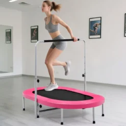 2 Personen Trampolin mit Höhenverstellbarm Haltegriff Mini Trampolin 154 x 90 x 92 -132 cm Rosa