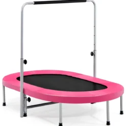 2 Personen Trampolin mit Höhenverstellbarm Haltegriff Mini Trampolin 154 x 90 x 92 -132 cm Rosa