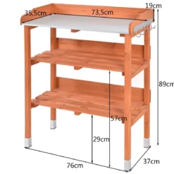 Pflanzbank aus Holz Pflanztisch Holz Zinkplatte Gärtnertisch 76 x 37 x 89 cm Braun