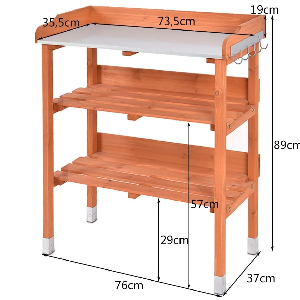 Pflanzbank aus Holz Pflanztisch Holz Zinkplatte Gärtnertisch 76 x 37 x 89 cm Braun