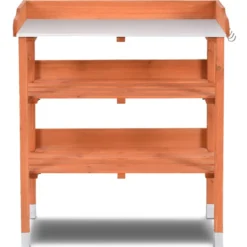 Pflanzbank aus Holz Pflanztisch Holz Zinkplatte Gärtnertisch 76 x 37 x 89 cm Braun