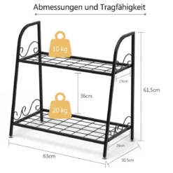 Pflanzenregal 2-Stufiger Metall-Pflanzenständer 63 X 30,5 X 61,5 cm Schwarz