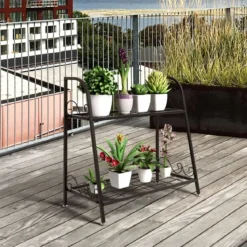 Pflanzenregal 2-Stufiger Metall-Pflanzenständer 63 X 30,5 X 61,5 cm Schwarz