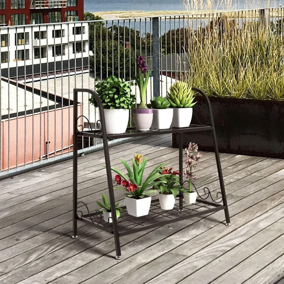 Pflanzenregal 2-Stufiger Metall-Pflanzenständer 63 X 30,5 X 61,5 cm Schwarz