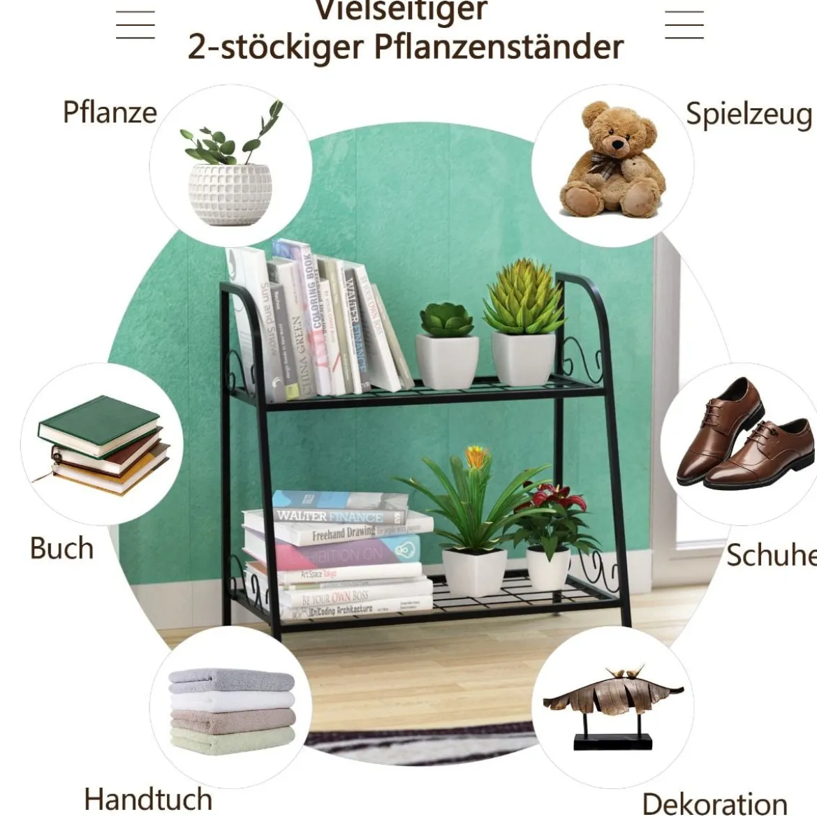 Pflanzenregal 2-Stufiger Metall-Pflanzenständer 63 X 30,5 X 61,5 cm Schwarz