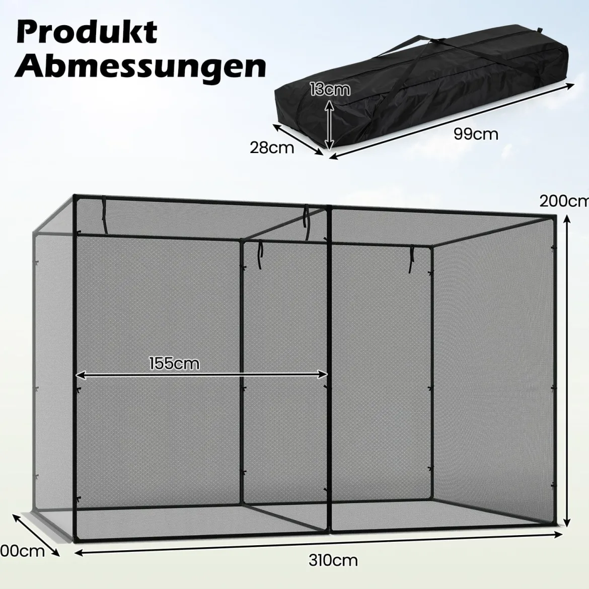 Pflanzenschutznetz mit Rolltor inkl. Tragetasche & 6 Erdnägeln Gemüseschutznetz 310 x 200 x 200 cm
