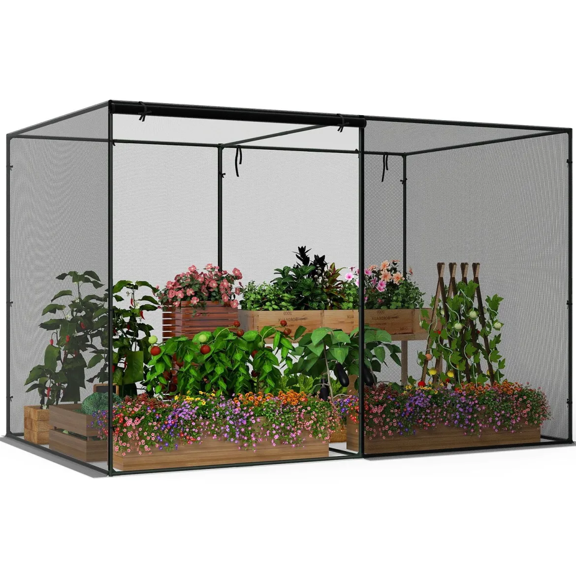 Pflanzenschutznetz mit Rolltor inkl. Tragetasche & 6 Erdnägeln Gemüseschutznetz 310 x 200 x 200 cm
