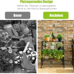 Pflanzenständer Blumentopfhalter mit 3 Regalen 61 X 61,5 X 68,5 cm Schwarz