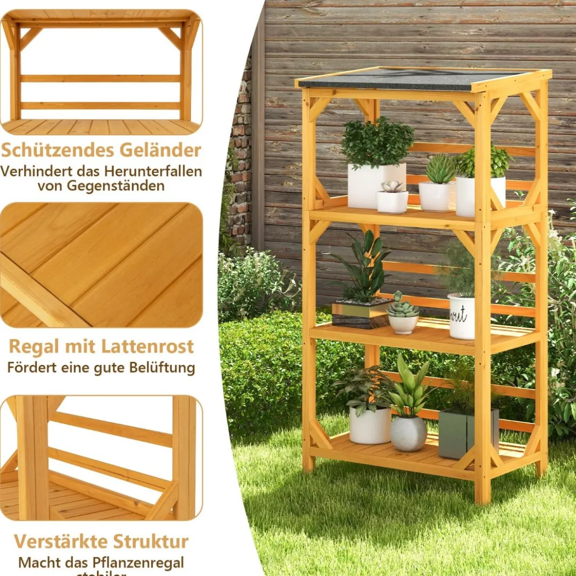 Pflanzenständer 3 Etagen Pflanzenregal Holz 70 x 49 x 137 cm Natur