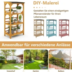 Pflanzenständer 3 Etagen Pflanzenregal Holz 70 x 49 x 137 cm Natur