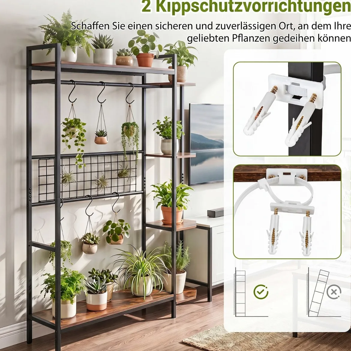 Pflanzenständer Pflanzenregal mit 6 S-Haken & Spalier Blumenständer mit Metallrahmen & Kippsicherungen