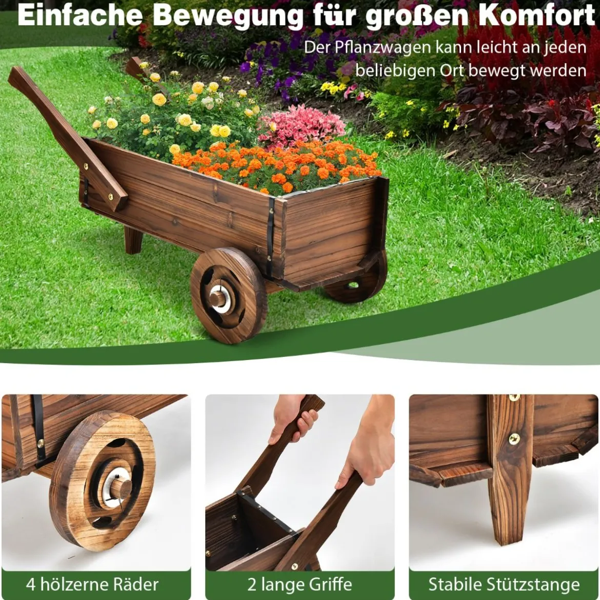 Pflanzenwagen Dekorativer Blumenwagen mit Rädern 81 x 40 x 38,5 cm Braun