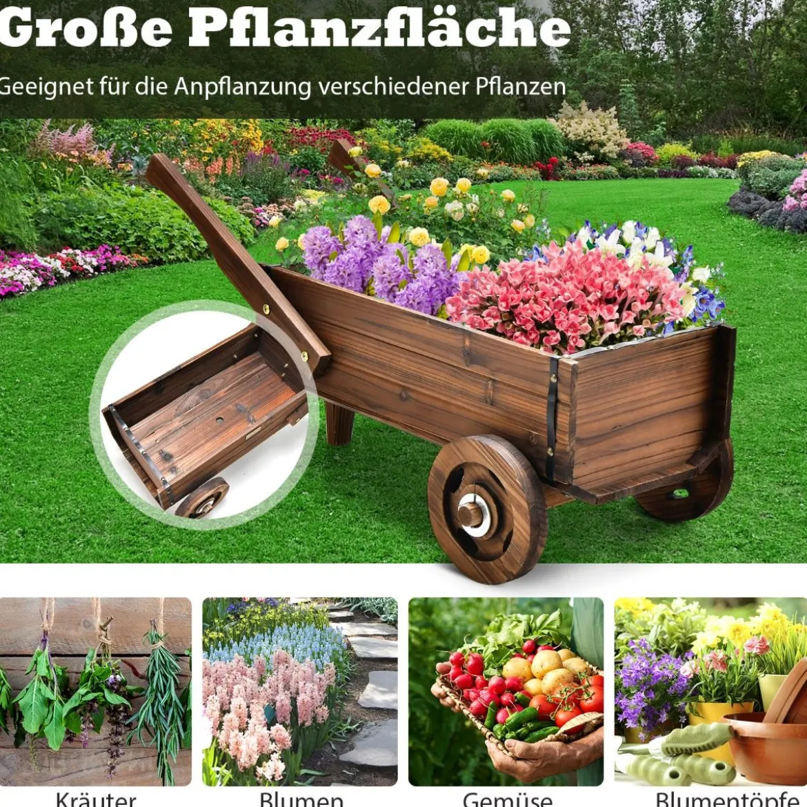Pflanzenwagen Dekorativer Blumenwagen mit Rädern 81 x 40 x 38,5 cm Braun