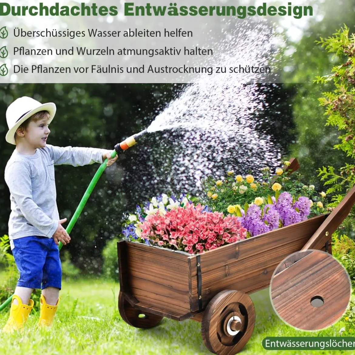 Pflanzenwagen Dekorativer Blumenwagen mit Rädern 81 x 40 x 38,5 cm Braun