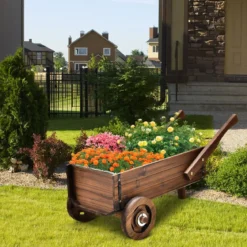 Pflanzenwagen Dekorativer Blumenwagen mit Rädern 81 x 40 x 38,5 cm Braun
