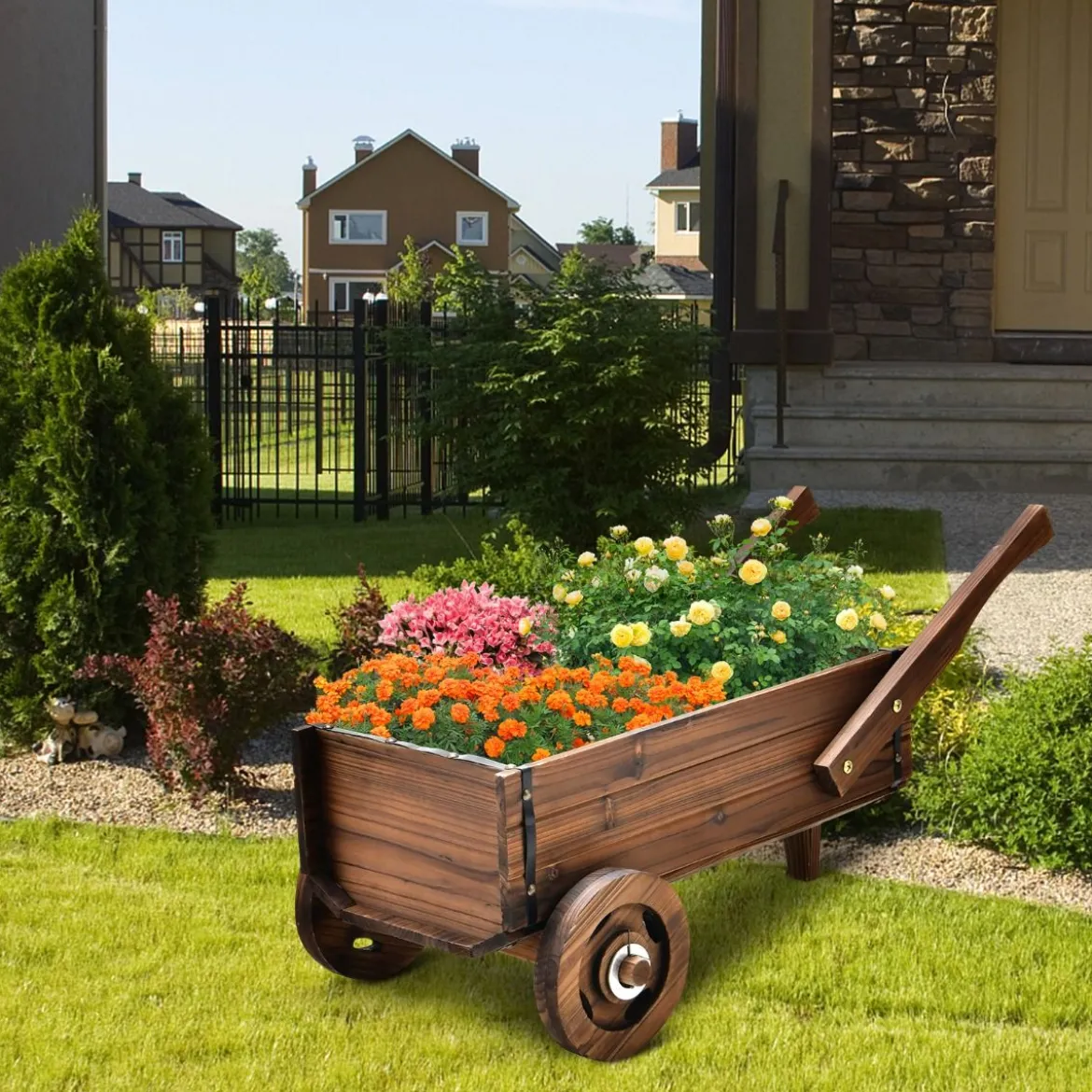 Pflanzenwagen Dekorativer Blumenwagen mit Rädern 81 x 40 x 38,5 cm Braun