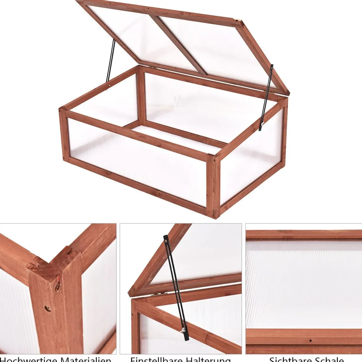 Pflanzhaus Garten Balkon Gewächshaus Frühbeet mit 2 beweglichen Stützstangen Holz 100 x 65 x 40 cm