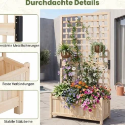 Pflanzkasten mit Rankgitter Hochbeet aus Massives Holz für Blumen & Kletterpflanzen Blumenbeet 76 x 32 x 143 cm